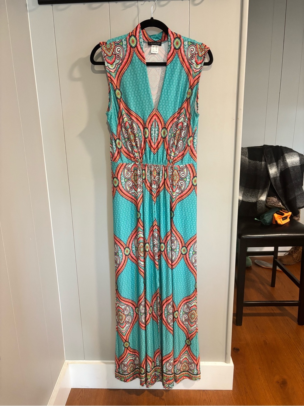 VENUS Turquoise & Coral Patterned Sleeveless Maxi Dress